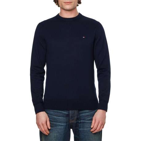 Pull marine uni avec une coupe droite et un col rond en bord côte - Image 7