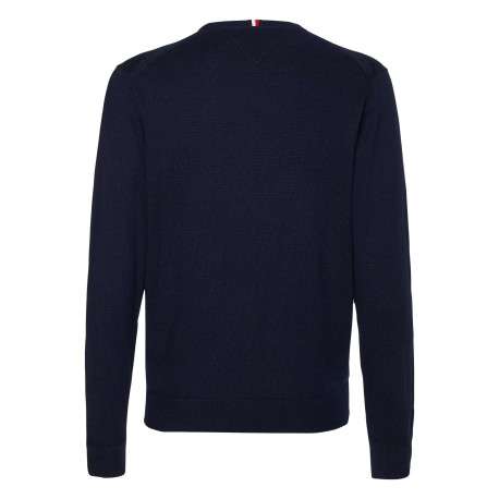 Pull marine uni avec une coupe droite et un col rond en bord côte - Image 8