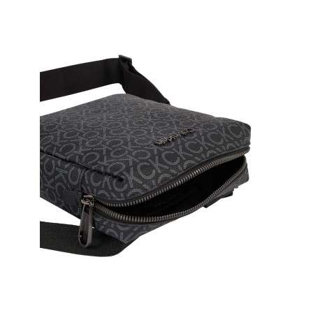 Sacoche noire grainée avec monogramme blanc imprimé et bandoulière réglable - Image 3