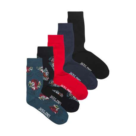 Lot de 5 chaussettes en coton mélangé avec deux printées et 3 unies