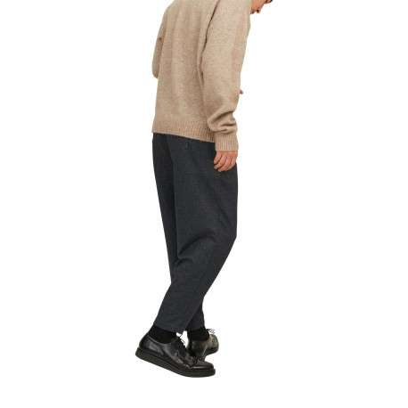 Pantalon chino anthracite uni avec une coupe droite et une taille élastiquée - Image 4