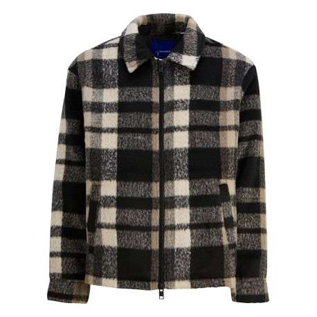 Blouson marron à carreaux avec une coupe droite et un col italien