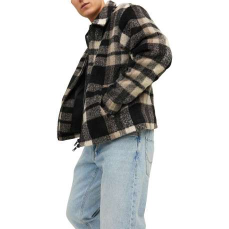 Blouson marron à carreaux avec une coupe droite et un col italien - Image 4