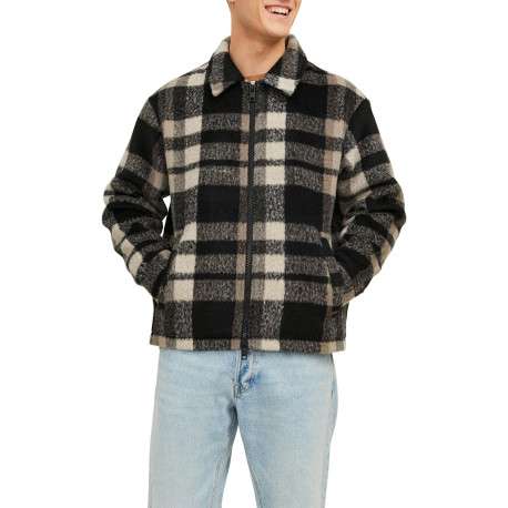 Blouson marron à carreaux avec une coupe droite et un col italien - Image 5