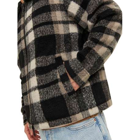 Blouson marron à carreaux avec une coupe droite et un col italien - Image 6