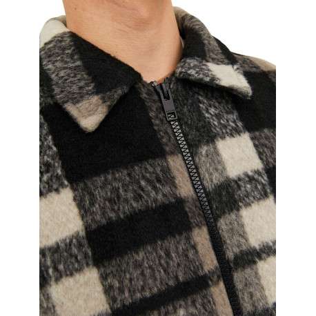 Blouson marron à carreaux avec une coupe droite et un col italien - Image 7