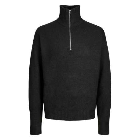 Pull noir uni avec une coupe droite et un col montant zippé