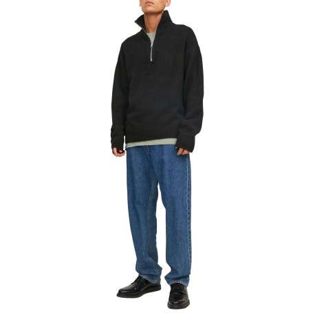 Pull noir uni avec une coupe droite et un col montant zippé - Image 2