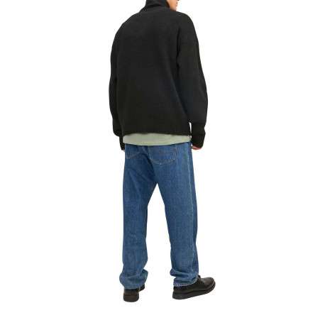Pull noir uni avec une coupe droite et un col montant zippé - Image 3