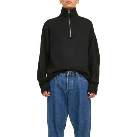 Pull noir uni avec une coupe droite et un col montant zippé - Image 4
