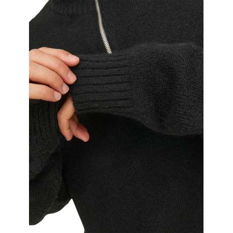 Pull noir uni avec une coupe droite et un col montant zippé - Image 6