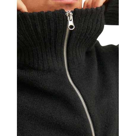 Pull noir uni avec une coupe droite et un col montant zippé - Image 7