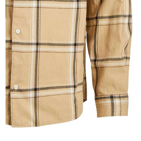 Chemise beige à carreaux en coton avec une coupe droite et un col français - Image 3