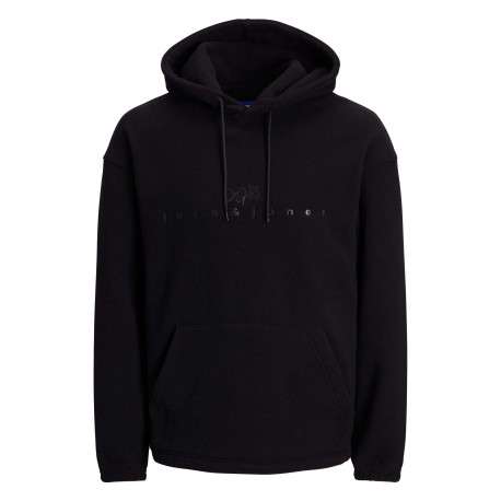 Sweat à capuche noir uni avec une coupe droite et une poche kangourou