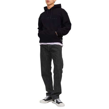 Sweat à capuche noir uni avec une coupe droite et une poche kangourou - Image 2