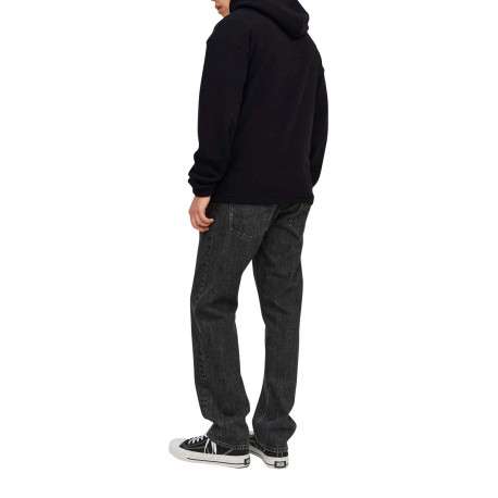 Sweat à capuche noir uni avec une coupe droite et une poche kangourou - Image 3