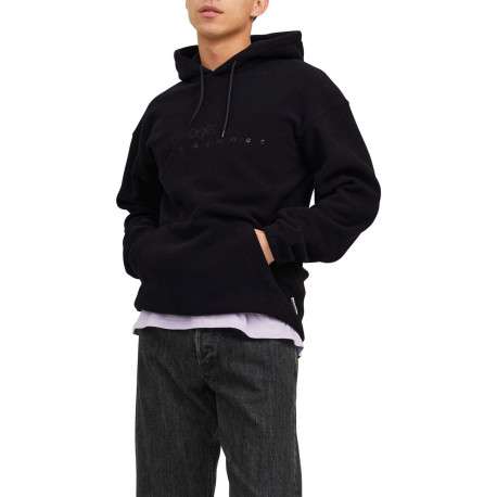 Sweat à capuche noir uni avec une coupe droite et une poche kangourou - Image 4