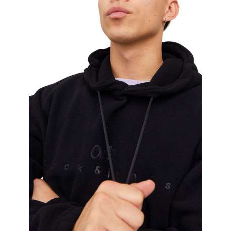 Sweat à capuche noir uni avec une coupe droite et une poche kangourou - Image 5
