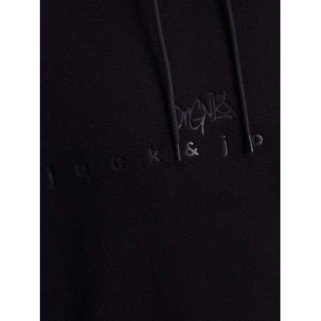 Sweat à capuche noir uni avec une coupe droite et une poche kangourou - Image 6