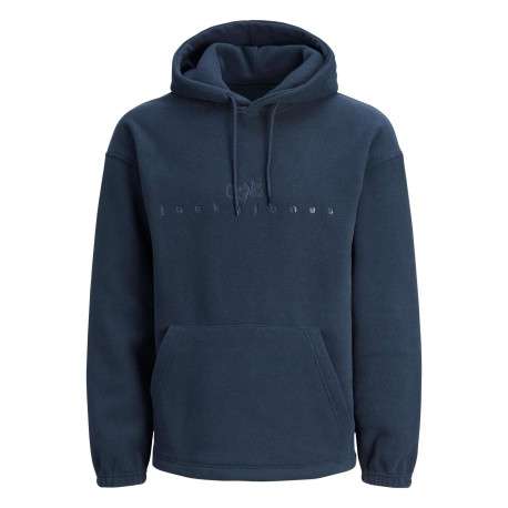 Sweat à capuche marine uni avec une coupe droite et une poche kangourou