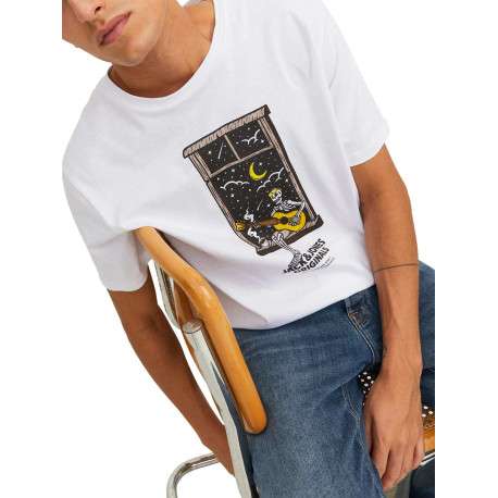 T-shirt blanc en coton avec une coupe droite et un col rond - Image 5