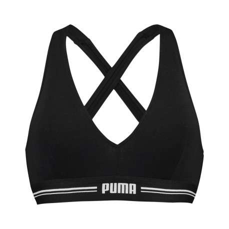 Brassière en coton noire unie avec une bande élastiquée sous la poitrine