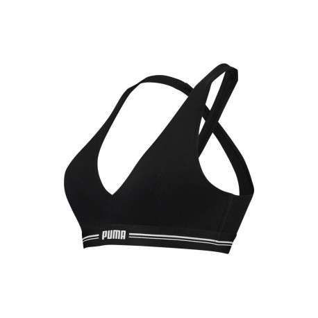 Brassière en coton noire unie avec une bande élastiquée sous la poitrine - Image 3