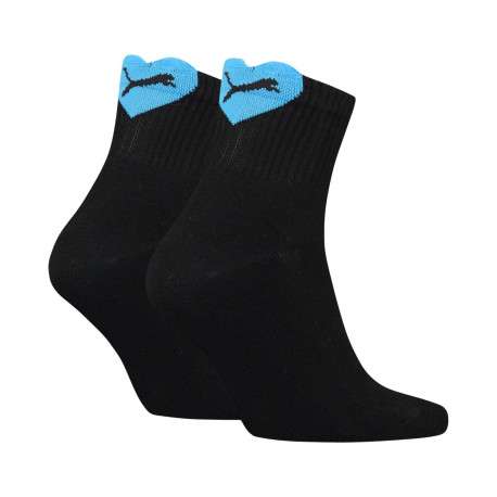 Chaussettes hautes noires avec un coeur à l'arrière brodé en bleu - Image 2