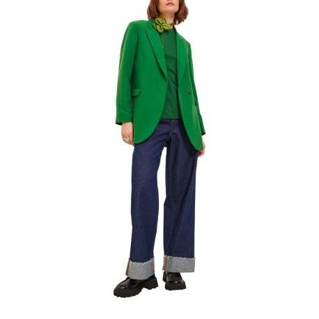 Blazer vert uni coupe droite avec un col cubain et poches latérales avec rabat - Image 10
