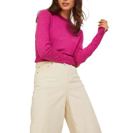 Pull rose uni coupe droite avec un col rond et des manches longues - Image 5