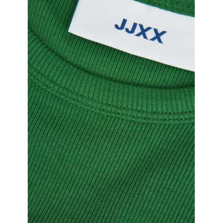 T-shirt en coton vert uni avec une coupe droite et un col rond - Image 3