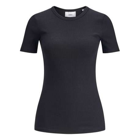 T-shirt en coton noir uni coupe droite avec un col rond et proche du corps