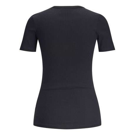 T-shirt en coton noir uni coupe droite avec un col rond et proche du corps - Image 2