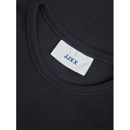 T-shirt en coton noir uni coupe droite avec un col rond et proche du corps - Image 3