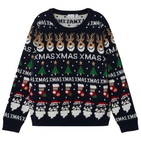 Pull marine avec un imprimé noël une coupe droite et un col rond