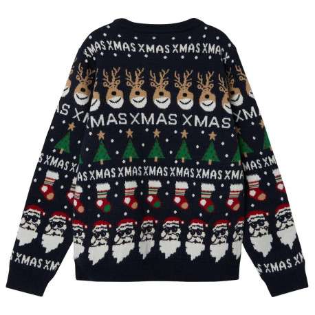 Pull marine avec un imprimé noël une coupe droite et un col rond - Image 2