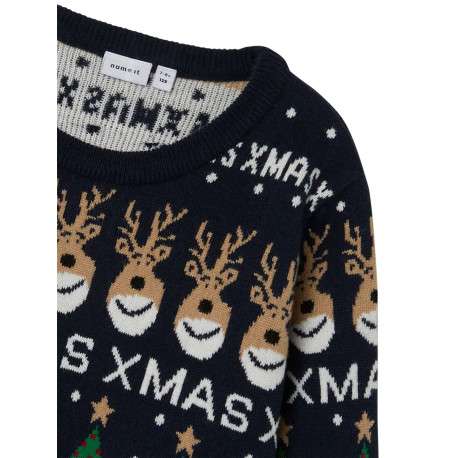 Pull marine avec un imprimé noël une coupe droite et un col rond - Image 3