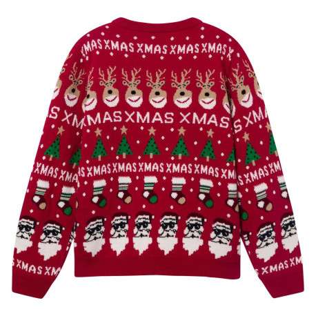 Pull rouge avec une coupe droite un col rond et un imprimé noël - Image 2