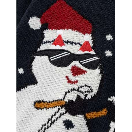 Pull marine imprimé bonhomme de neige avec coupe droite et col rond - Image 3