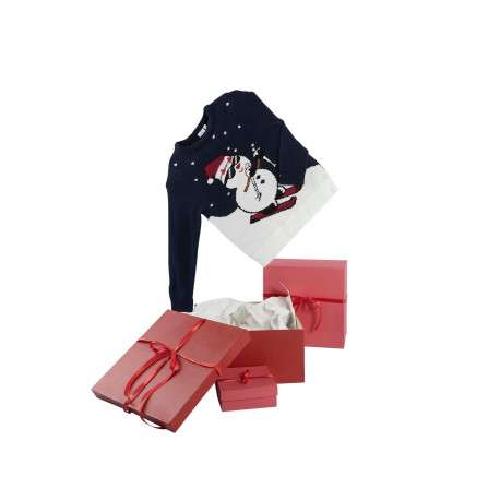 Pull marine imprimé bonhomme de neige avec coupe droite et col rond - Image 4