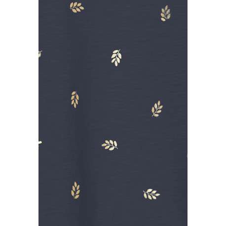 T-shirt marine chiné avec coupe droite col rond et un imprimé feuilles dorées - Image 2