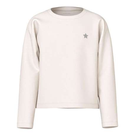 T-shirt manches longues en coton blanc avec une coupe droite et un col rond