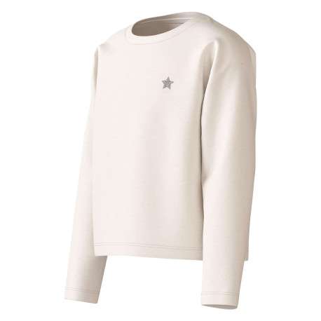 T-shirt manches longues en coton blanc avec une coupe droite et un col rond - Image 2
