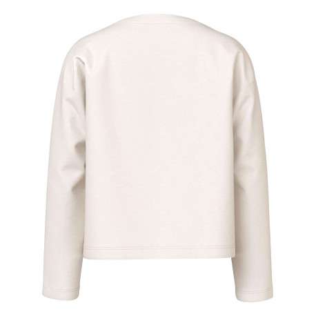 T-shirt manches longues en coton blanc avec une coupe droite et un col rond - Image 3