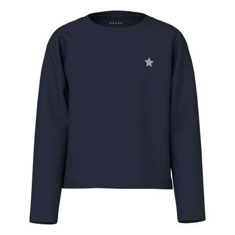 T-shirt en coton marine avec étoile pailletée à la poitrine et un col rond