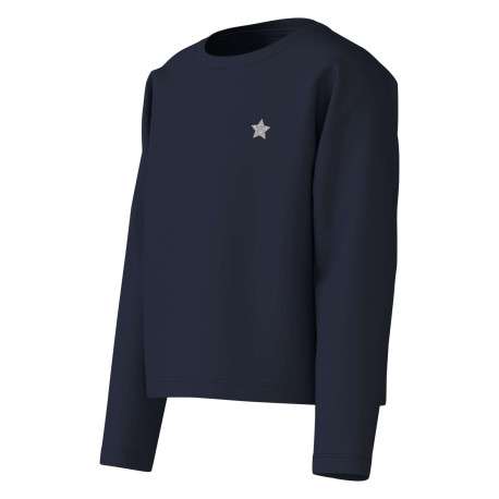 T-shirt en coton marine avec étoile pailletée à la poitrine et un col rond - Image 2