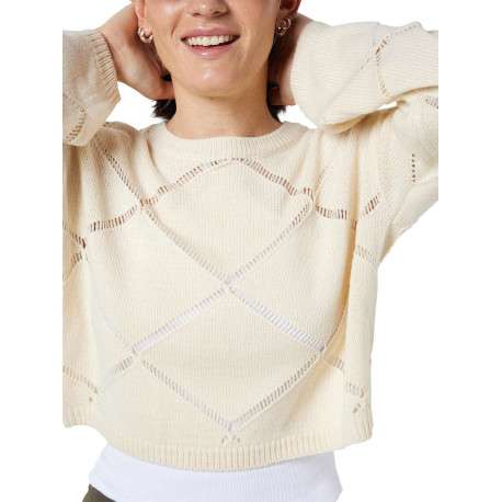 Pull écru uni avec motifs losanges ajourés et à manches longues - Image 6