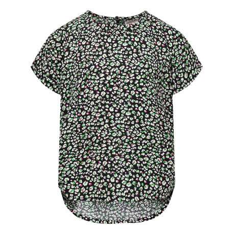T-shirt noir fleuri à coupe droite col rond et à manches courtes