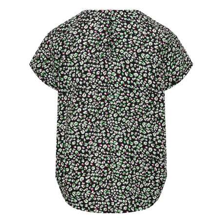 T-shirt noir fleuri à coupe droite col rond et à manches courtes - Image 2