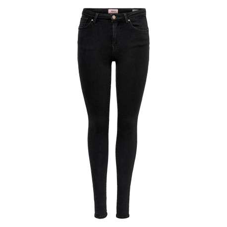 Jean en coton noir uni avec une coupe skinny et un patch à la ceinture